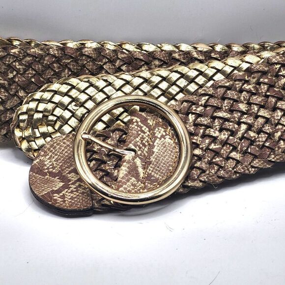 Jessica Simpson Bohemian Gold Snakeskin Woven Belt 40in long 3in wide - Picture 1 of 4
